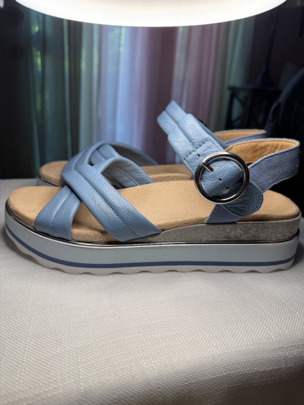 Vionic Reyna Leather Platform Slingback Sandals Light Blue Women's Size 9 - Picture 9 of 12